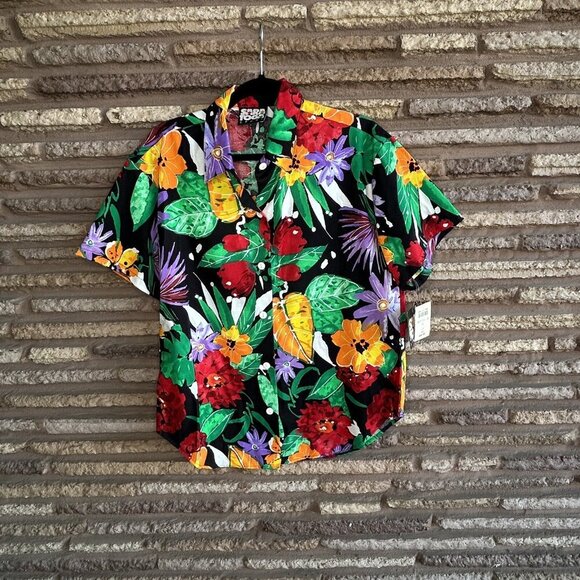 Saratoga Sport Vintage 80s Bold Floral USA Made Button Front Shirt Size Large - Picture 9 of 10